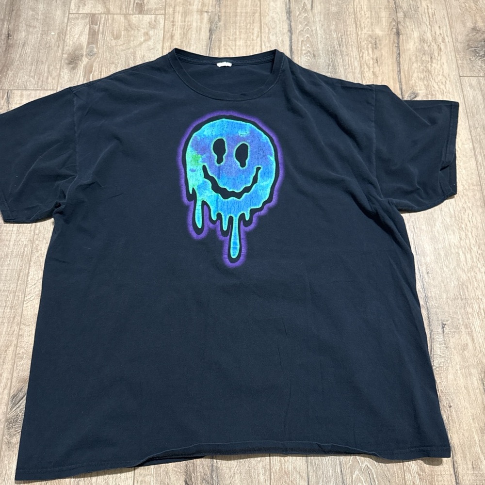 Vintage Y2K Drippy Smiley Face Tshirt Black NO Tags - See Measurements